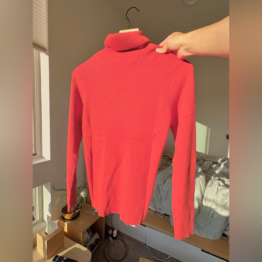rib knit turtleneck - paprika red orange S wool  100% natural fiber blend